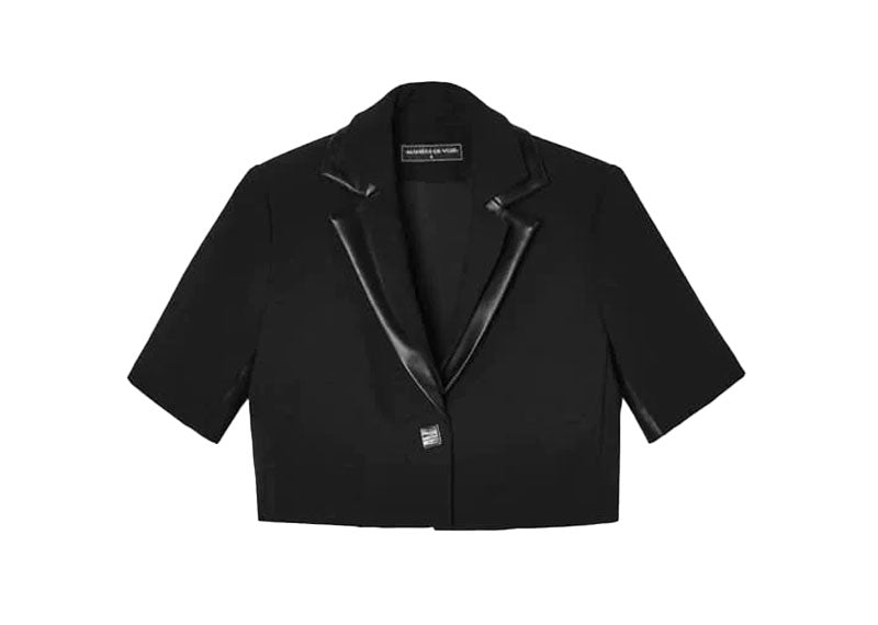 Maniere De Voir Double Lapel Cropped Blazer Black