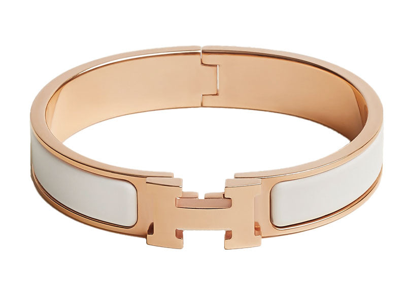 Hermes Clic H Rose Gold Plated Bracelet Blanc