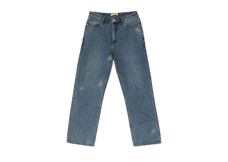 TSHEPO Crown Embroidery Straight Fit Jeans Blue Wash