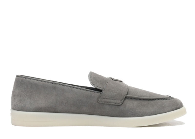 Prada Triangle Logo Suede Loafers Gravel Grey