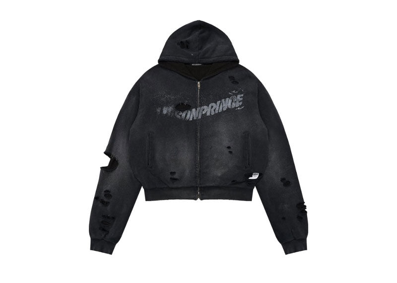 MASONPRINCE Layered Free Paint Body 2.0 Double-Layer Design Cropped Hoodie Washed Black