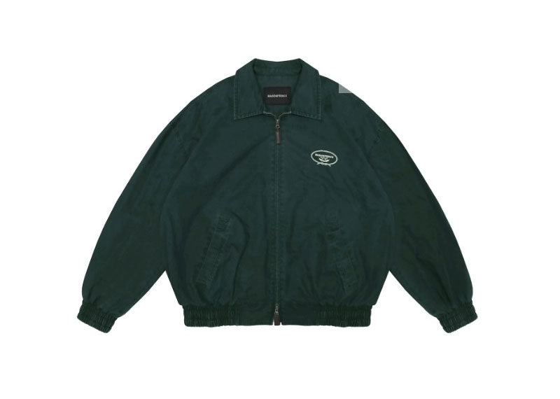 MASONPRINCE Washed Cotton Plaid Lined Classic Oversized Bomber Jacket Green