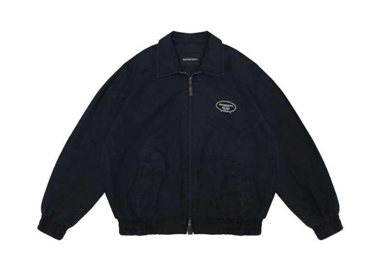 MASONPRINCE Washed Cotton Plaid Lined Classic Oversized Bomber Jacket Navy Blue