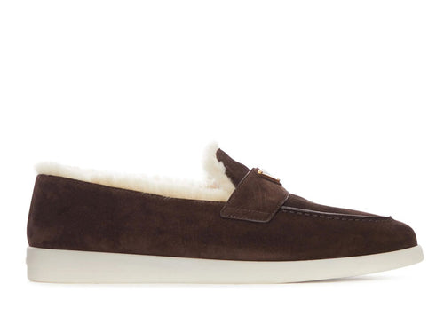Prada Shearling Suede Loafers Brown