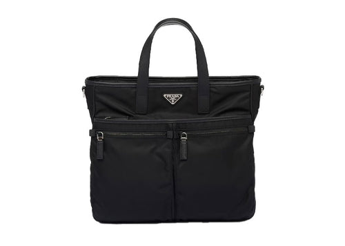 Prada Re-Nylon Saffiano Leather Tote Bag Black