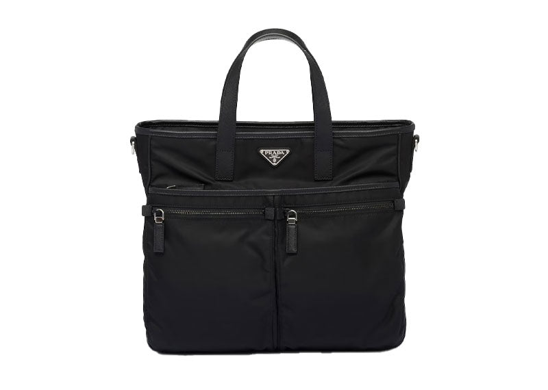 Prada Re-Nylon Saffiano Leather Tote Bag Black