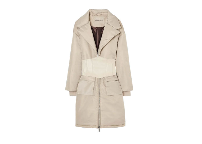 Maniere De Voir Longline Belted Puffer Coat Beige