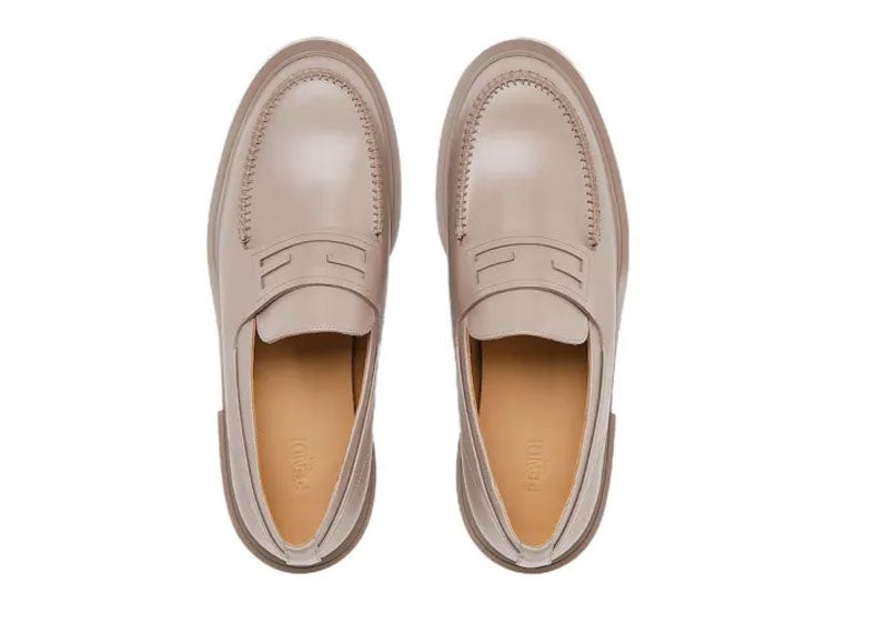 Fendi Frame Leather Penny Loafers Grey
