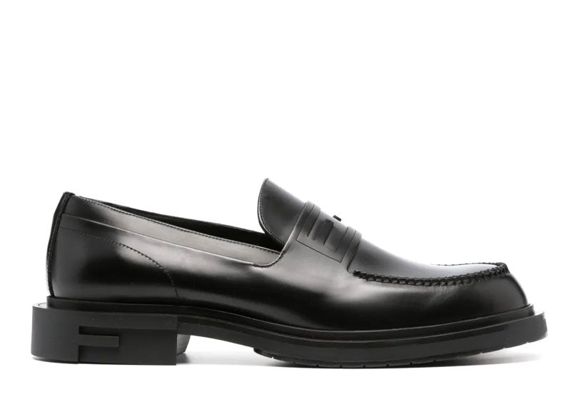 Fendi Frame Leather Penny Loafers Black