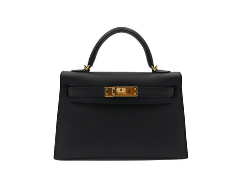 Hermes Mini Kelly Black Epsom Leather Gold Hardware