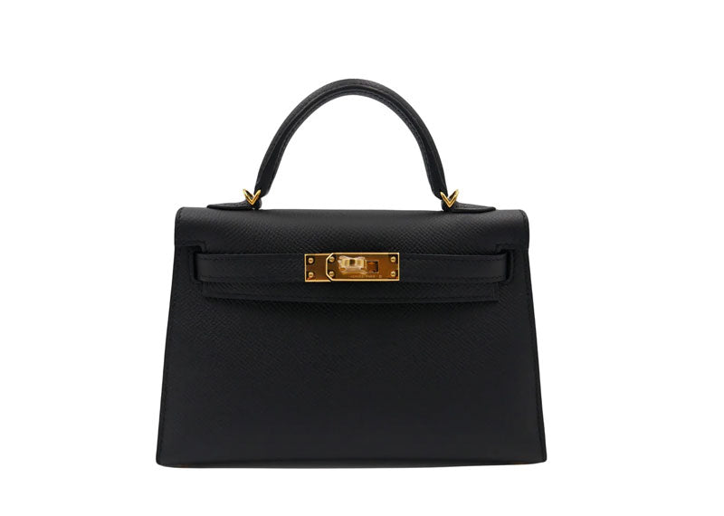 Hermes Mini Kelly Black Epsom Leather Gold Hardware