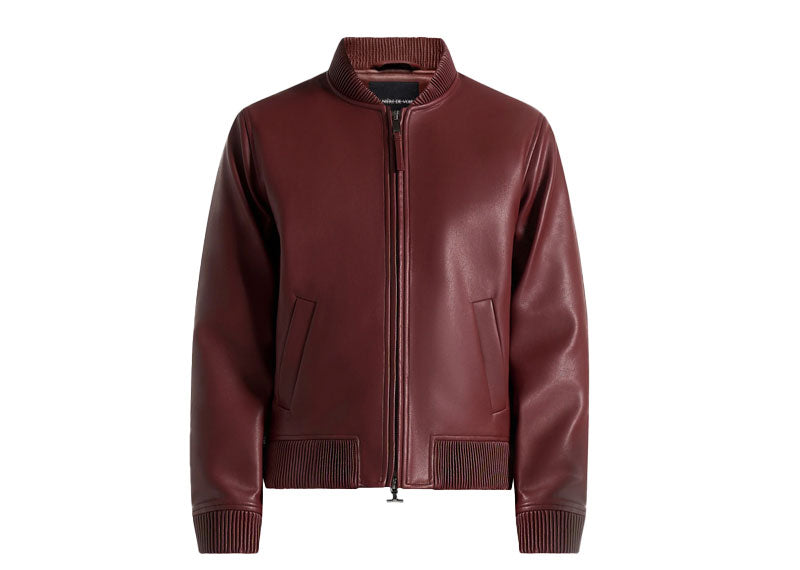 Maniere De Voir Arman Leather Bomber Jacket Wine