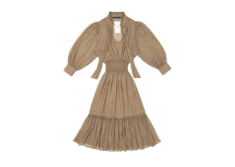 Diane Paris Angie Maxi Tie Neck Dress Brown