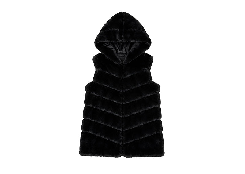 Diane Paris Ariel Segmented Short Faux Fur Waistcoat Black