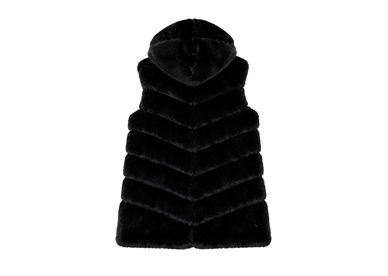 Diane Paris Ariel Segmented Short Faux Fur Waistcoat Black