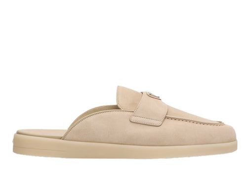 Prada Triangle Logo Suede Mule Beige