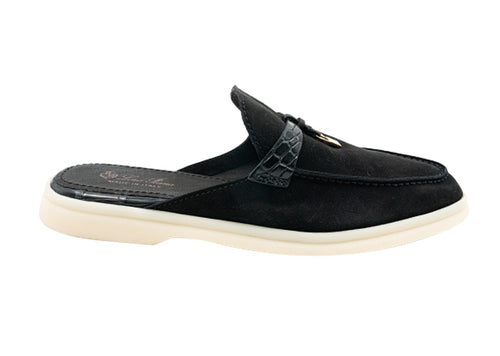 Loro Piana Charms Walk Babouche Suede Alligator Skin Black