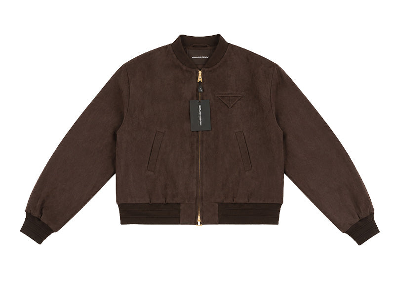 Maniere De Voir Suede Wide Shoulder Bomber Jacket Dark Brown