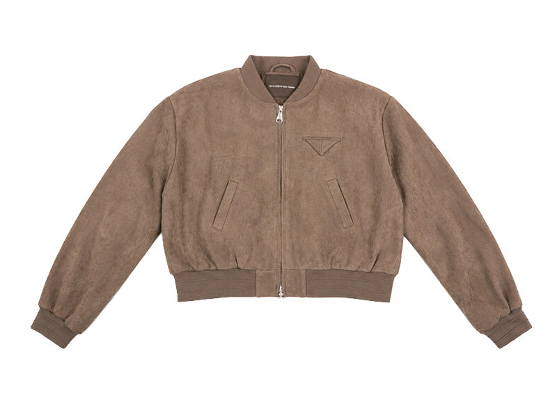 Maniere De Voir Suede Wide Shoulder Bomber Jacket Taupe