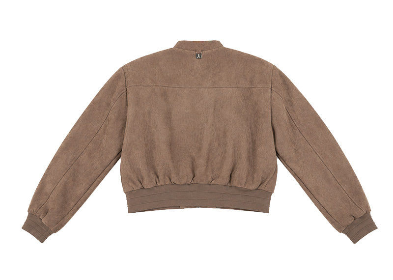 Maniere De Voir Suede Wide Shoulder Bomber Jacket Taupe