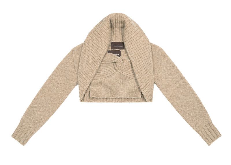Maniere De Voir Emya 2-In-1 Knit Shrug With Twisted Bandeau Top Taupe