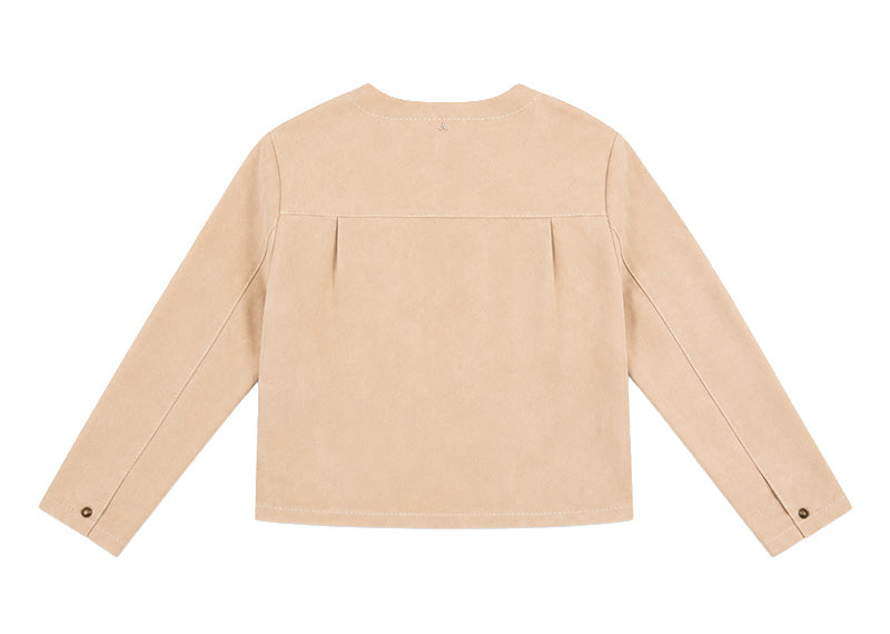 Maniere De Voir Maxime Suede Zip Jacket Contrast Stitch Beige