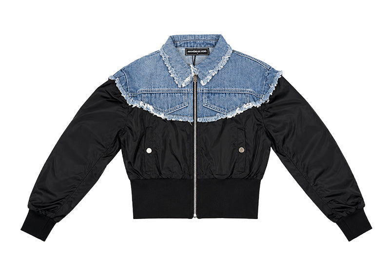 Maniere De Voir Denim Bomber Jacket Blue/Black