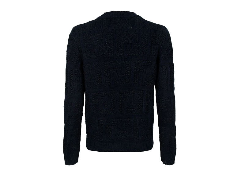 Fendi Girocollo FF Interlace Knitted Crewneck Navy Blue
