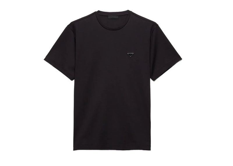 Prada Logo Plaque Nylon T-Shirt Black