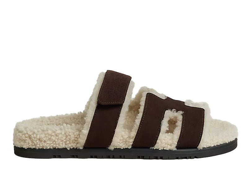 Hermes Chypre Wool Sandal Marron Ébène / Écru