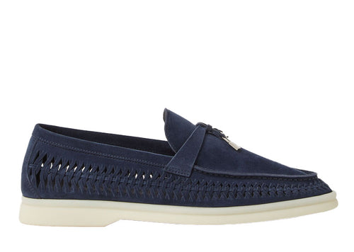 Loro Piana Summer Charms Walk Braided Loafer Suede Argo Blue Melange