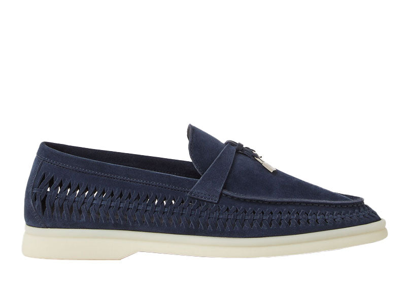Loro Piana Summer Charms Walk Braided Loafer Suede Argo Blue Melange