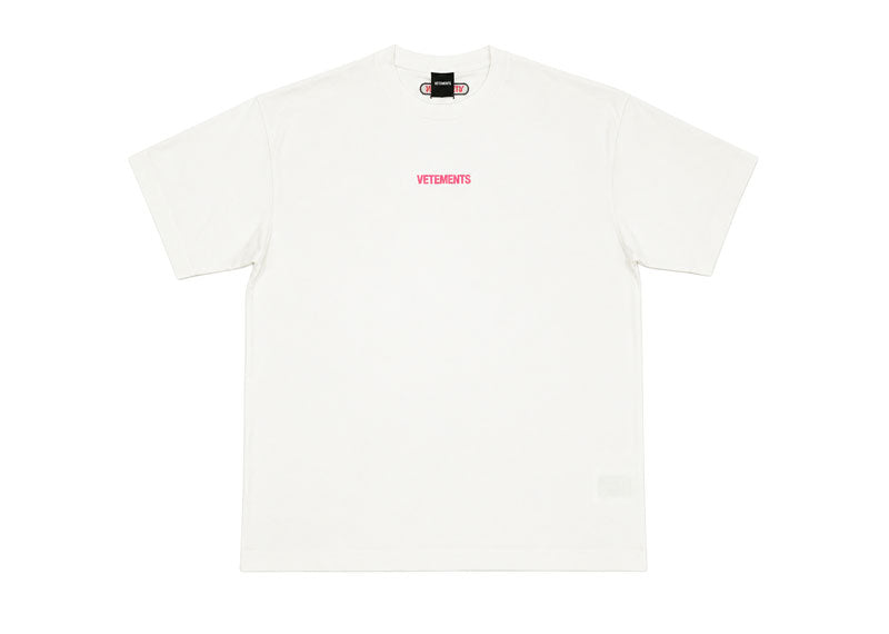 Vetements Small Back Cursive Logo T-Shirt White/Pink