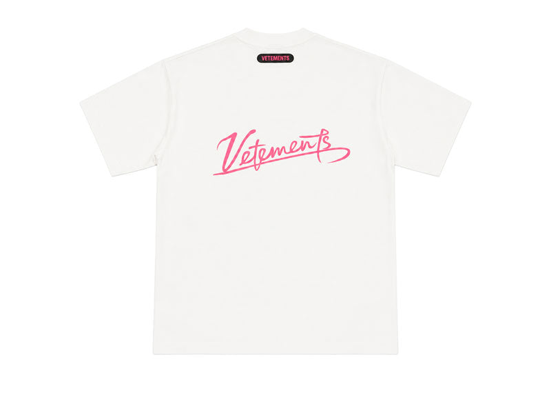 Vetements Small Back Cursive Logo T-Shirt White/Pink