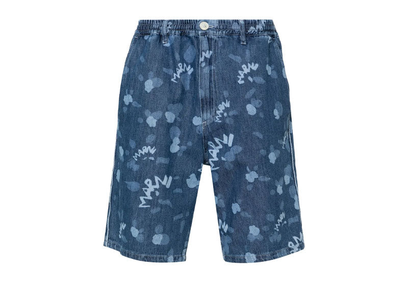 Marni All Over-Logo Print Denim Shorts