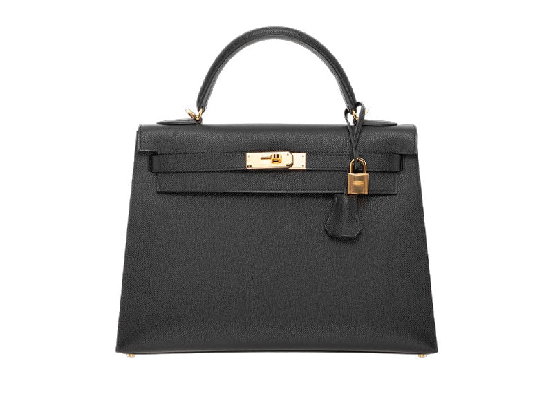 Hermes Kelly 32 Sellier Handbag Black Espom Leather Gold Hardware