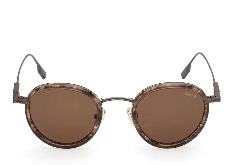 Zegna Round Sunglasses Havana Brown Titanium