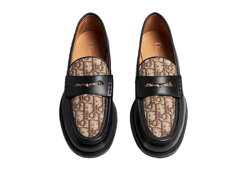 Dior Granville Calfskin Loafer Black Brown Oblique Jacquard