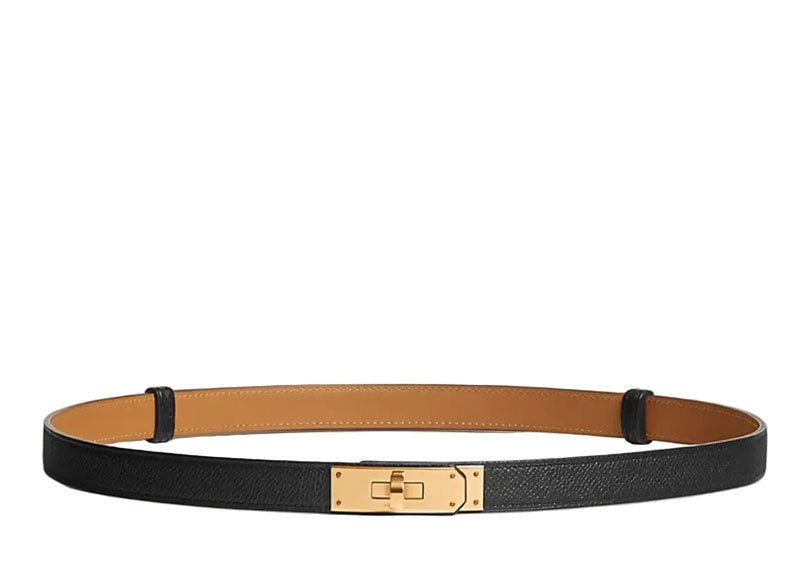 Hermes Kelly 18 Buckle Belt Black Gold Hardware