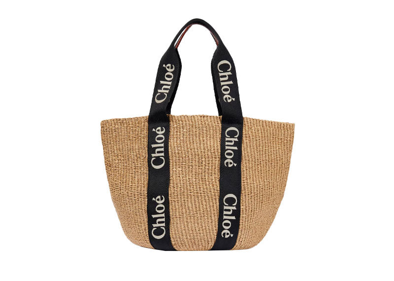 CHLOÉ Large Woody Basket Tote Bag Beige/Black