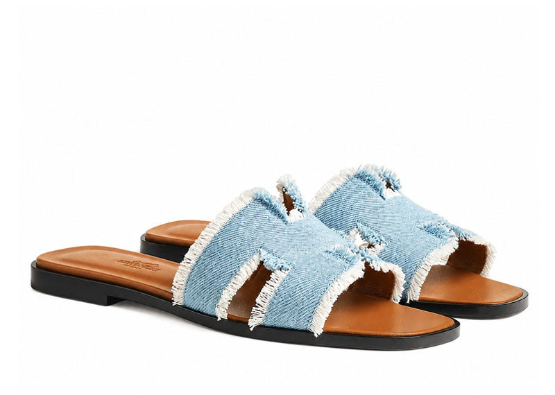 Hermes Oran Sandal Bleu Clair Fringed Denim (Women's)