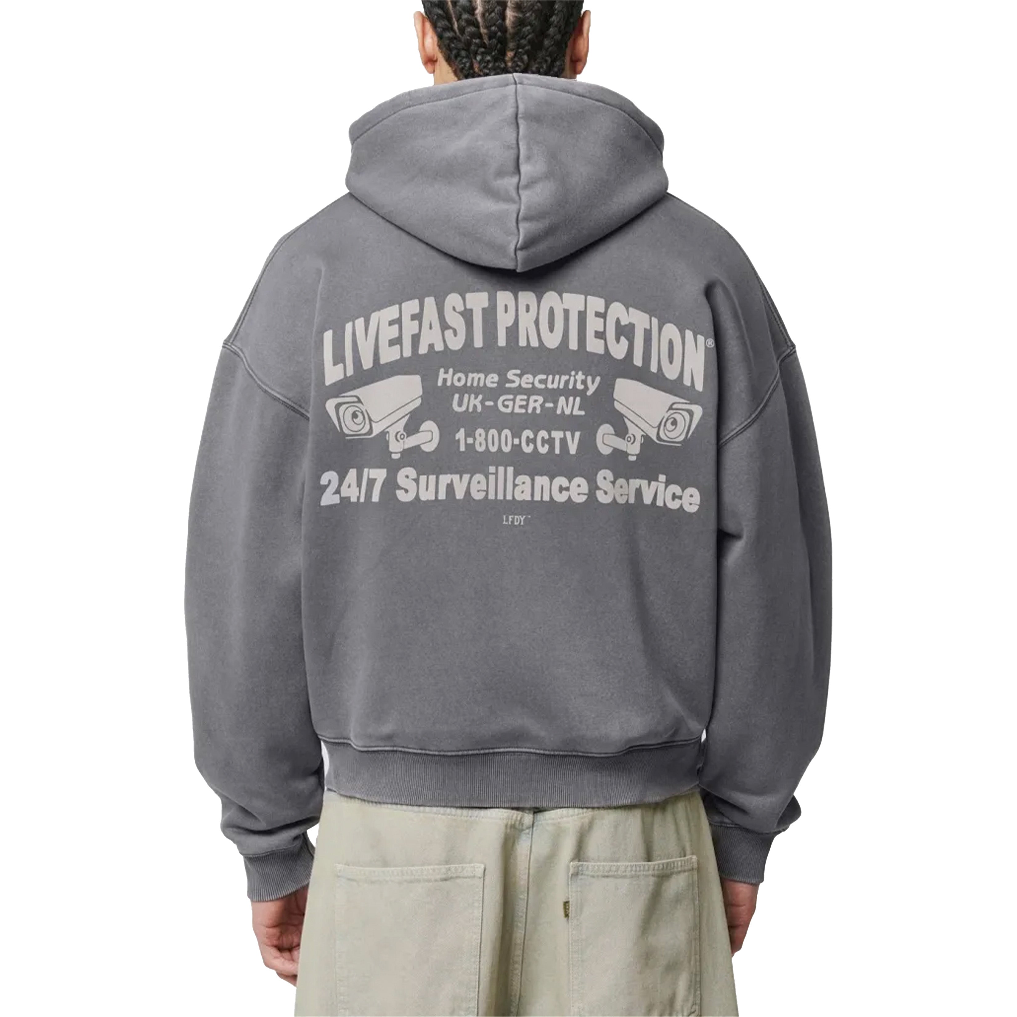 LIVE FAST DIE YOUNG Protection Hooded Zip Washed Grey